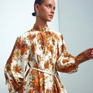 ALÉMAIS Floral Print Tent Dress Orange Tassel Detail Size  US 8 $650 80%OFF